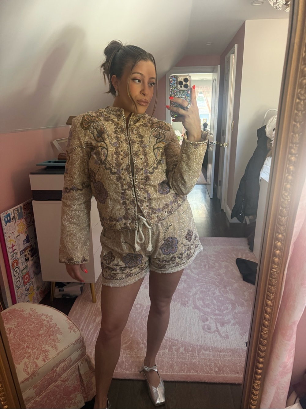 SOLD out Zara Metallic Gold Embroidered Jacket & Shorts Set